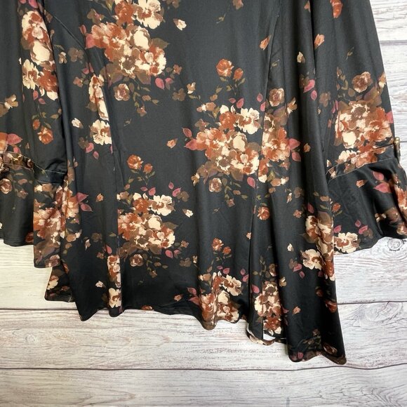 Kate Mallory Floral Blouse Size 3X Bell Sleeves Asymmetrical BOHO Fairycore - Picture 4 of 11
